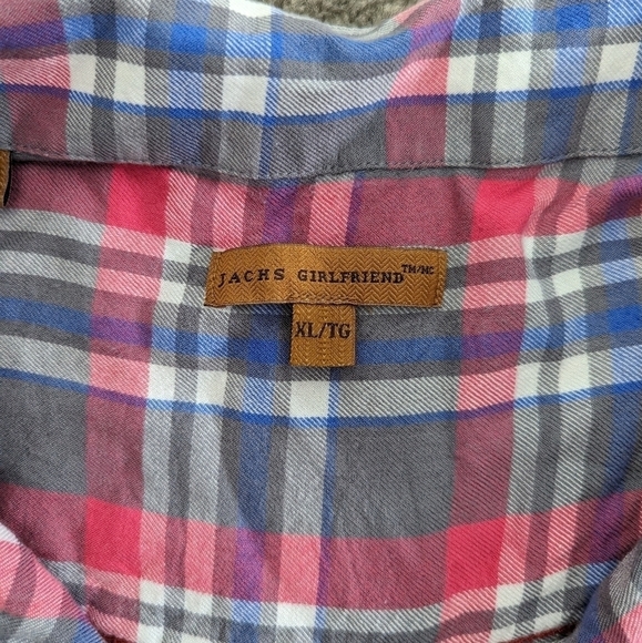 JACHS Girlfriend plaid top pink blue button down rolled cuffed sleeveless XLarge - Picture 2 of 8